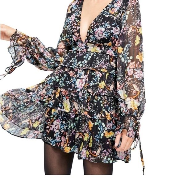 Free People Closer To The Heart Mini Dress Black Multi Floral Dress - Picture 16 of 16